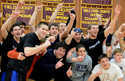 Players from Avon celebrate winning the NCCC Tournament championship.