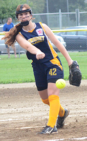 Simsbury pitcher Emma Banulski scattered four hits and struck out eight.