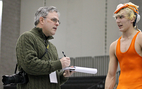 Gerry deSimas, Jr., interviews Danbury's Kevin Jack at the recent CIAC State Open wrestling tournament in New Haven.